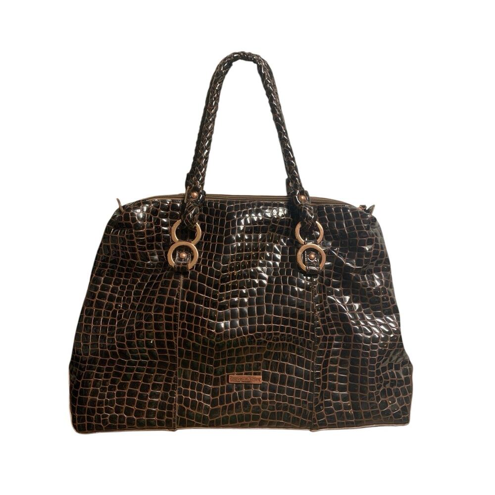 La Gioe di Toscana Sharon Gioe Burgundy Reptile Leather Dome Satchel Bag - Picture 4 of 16